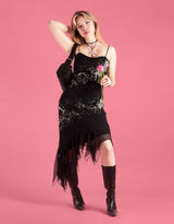 Vintage asymmetric tulle trim dress