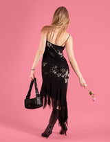 Vintage asymmetric tulle trim dress