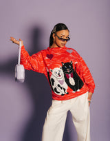 Vintage high neck cats print sweater