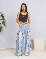 Vintage customized lace zipper jeans