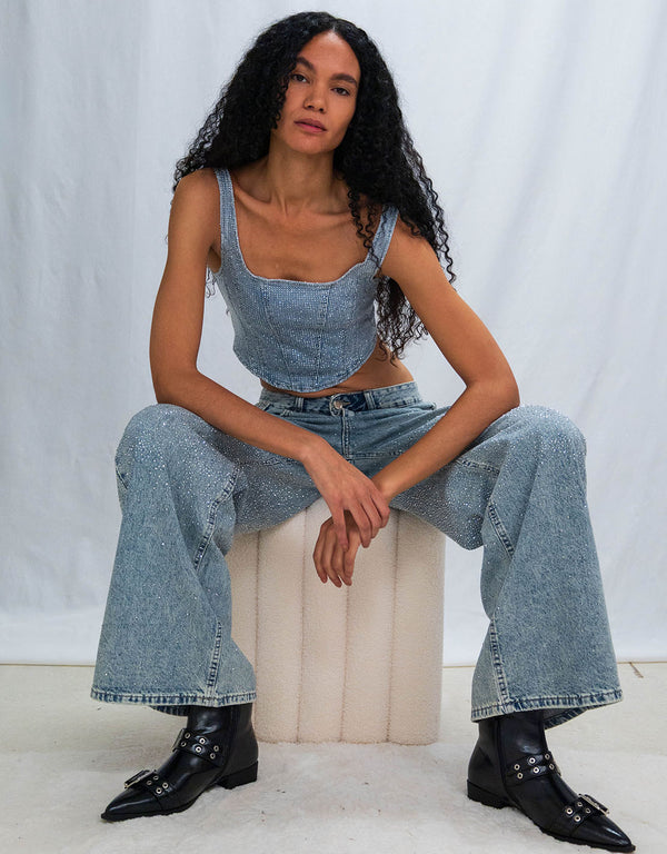 Sparkly denim corset top
