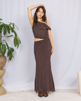 Off shoulder cut out sparkly dress