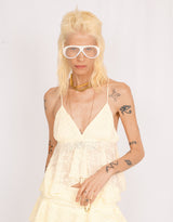 Lace ruffle wrap with buckle detail mini skort