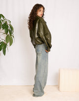 Cropped vegan leather biker jacket