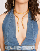 Handcrafted brass snake wrap necklace