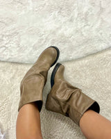 Vegan leather fold over midi boots