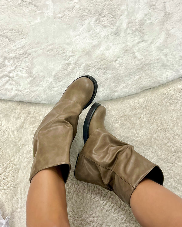 Vegan leather fold over midi boots