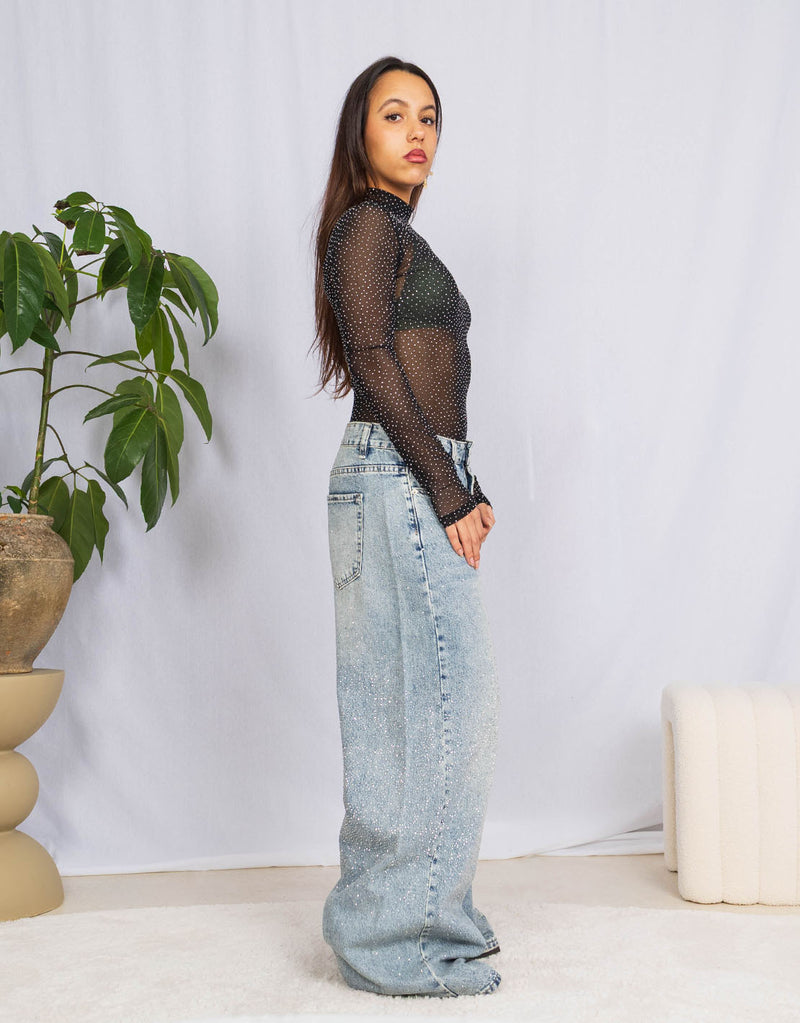 Sparkly sheer body with diamonds