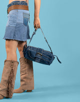 Vintage customized front buckle denim bag