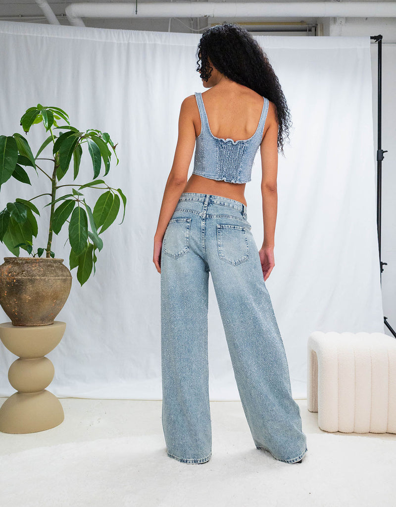 Sparkly denim corset top