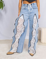 Vintage customized lace zipper jeans
