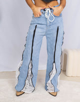 Vintage customized lace zipper jeans