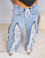 Vintage customized lace zipper jeans