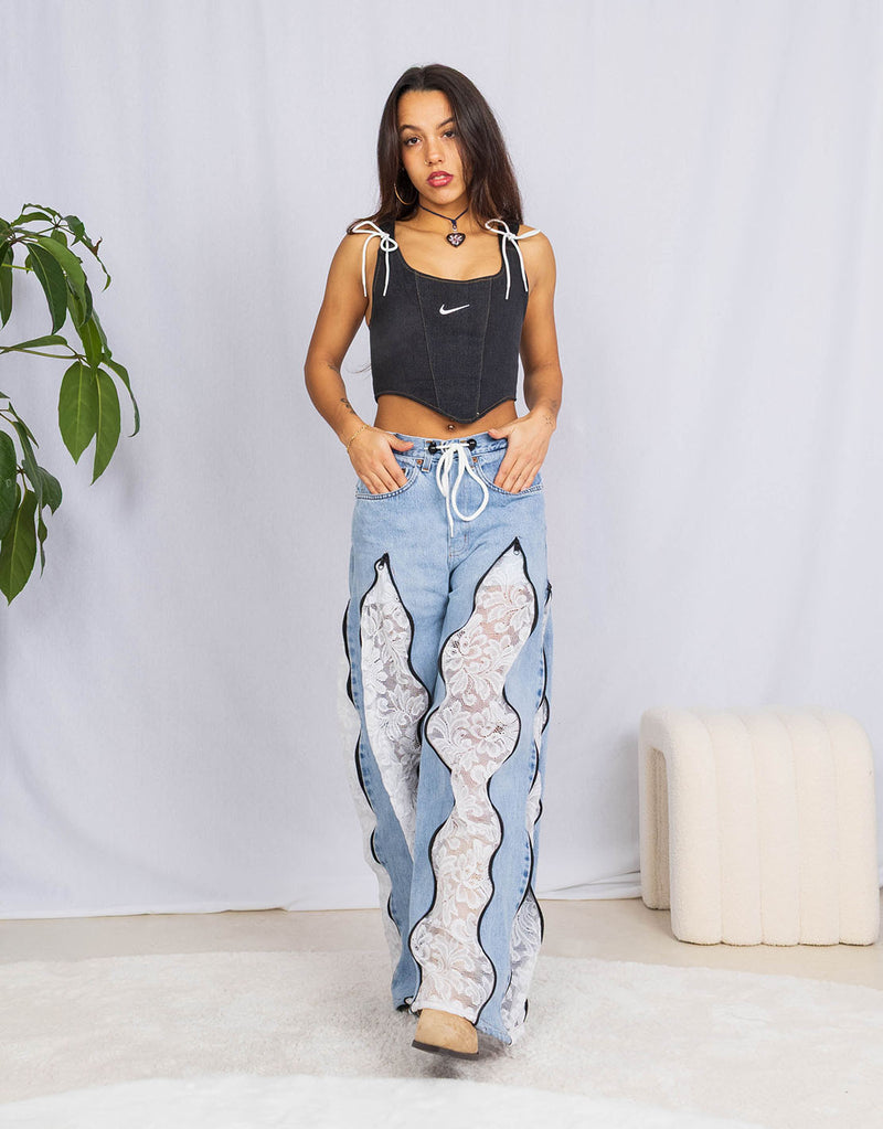 Vintage customized lace zipper jeans