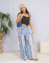 Vintage customized lace zipper jeans