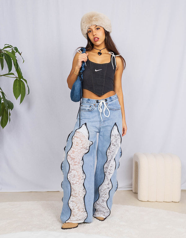 Vintage customized Nike adjustable corset top with bows