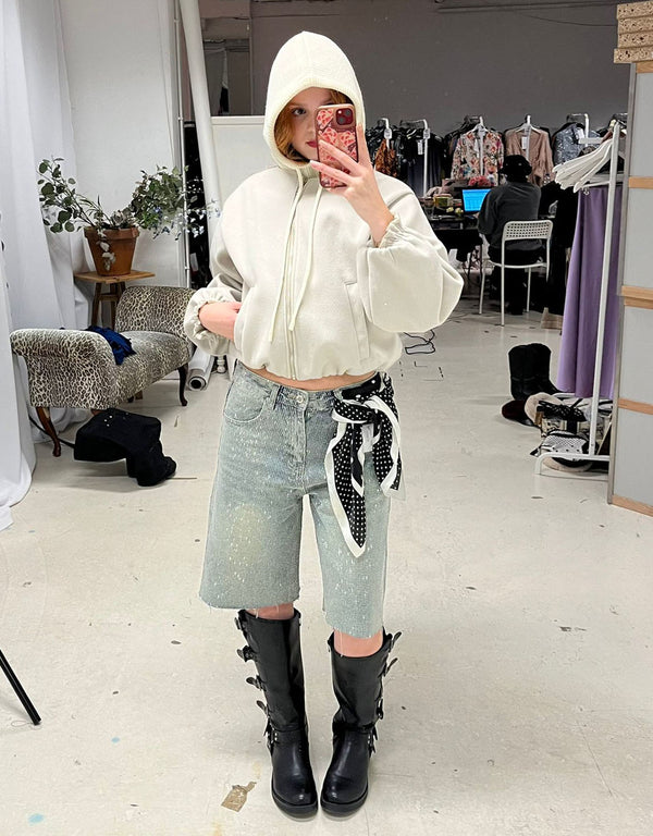 Balloon sleeve bomber jacket