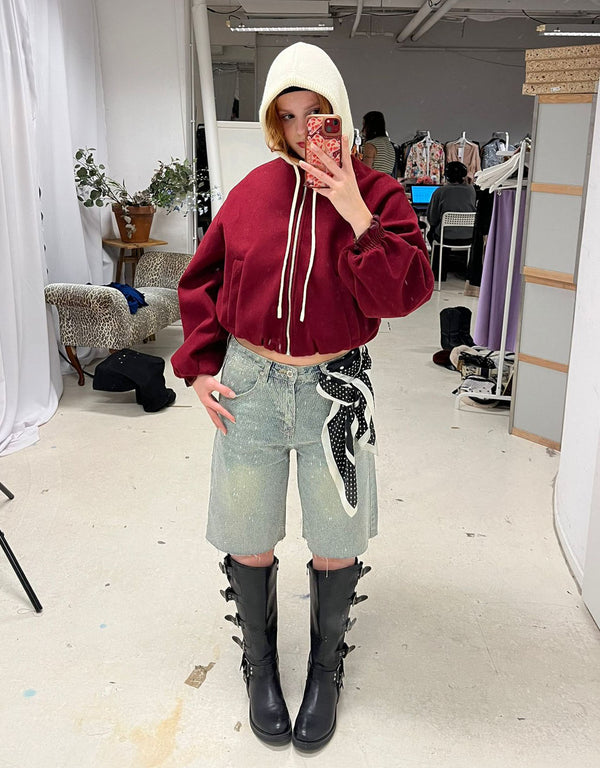 Balloon sleeve bomber jacket