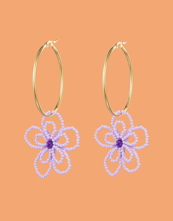 Beaded flower hoop earrings