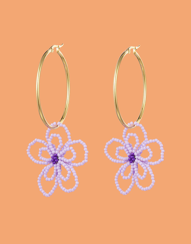 Beaded flower hoop earrings