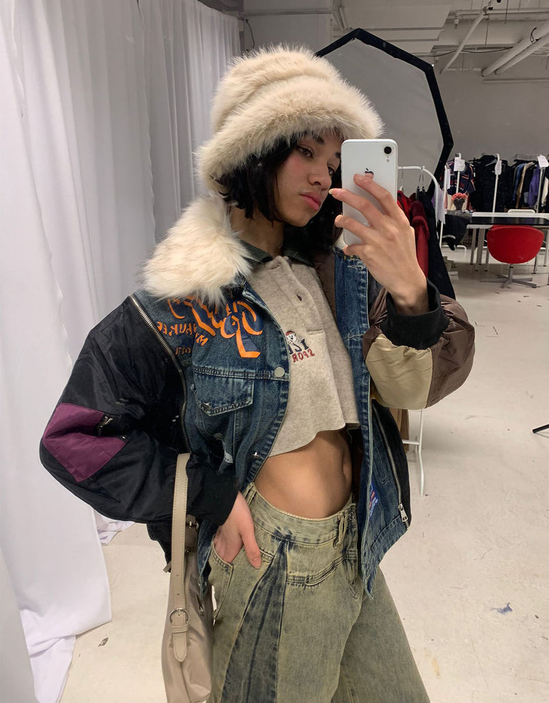Bomberjacket with denim detail and patches