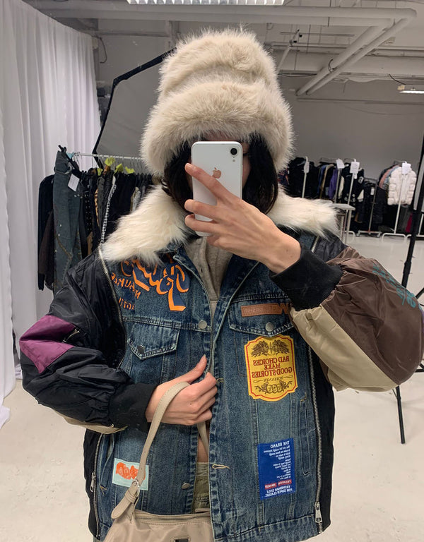 Bomberjacket with denim detail and patches