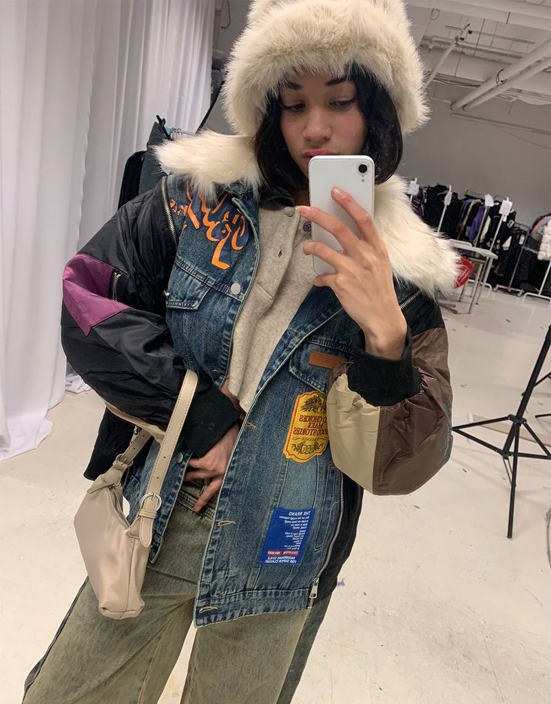 Bomberjacket with denim detail and patches