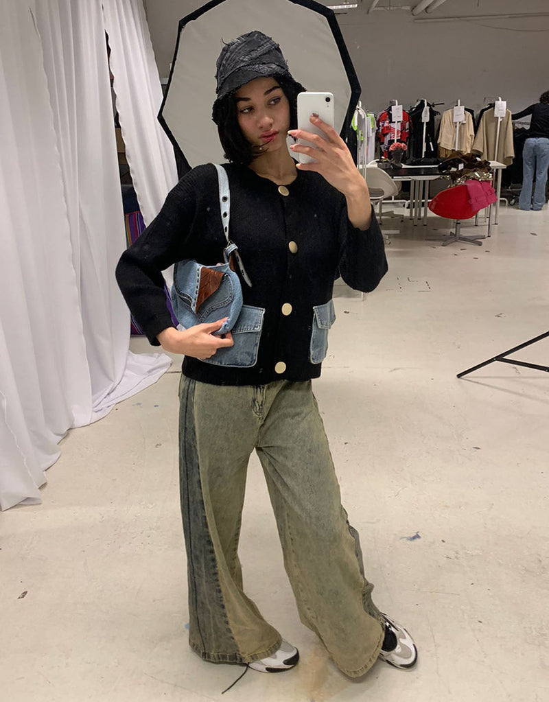 Cardigan with denim pockets