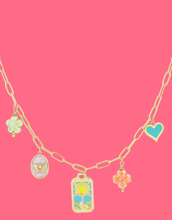 Colorful charms linked necklace