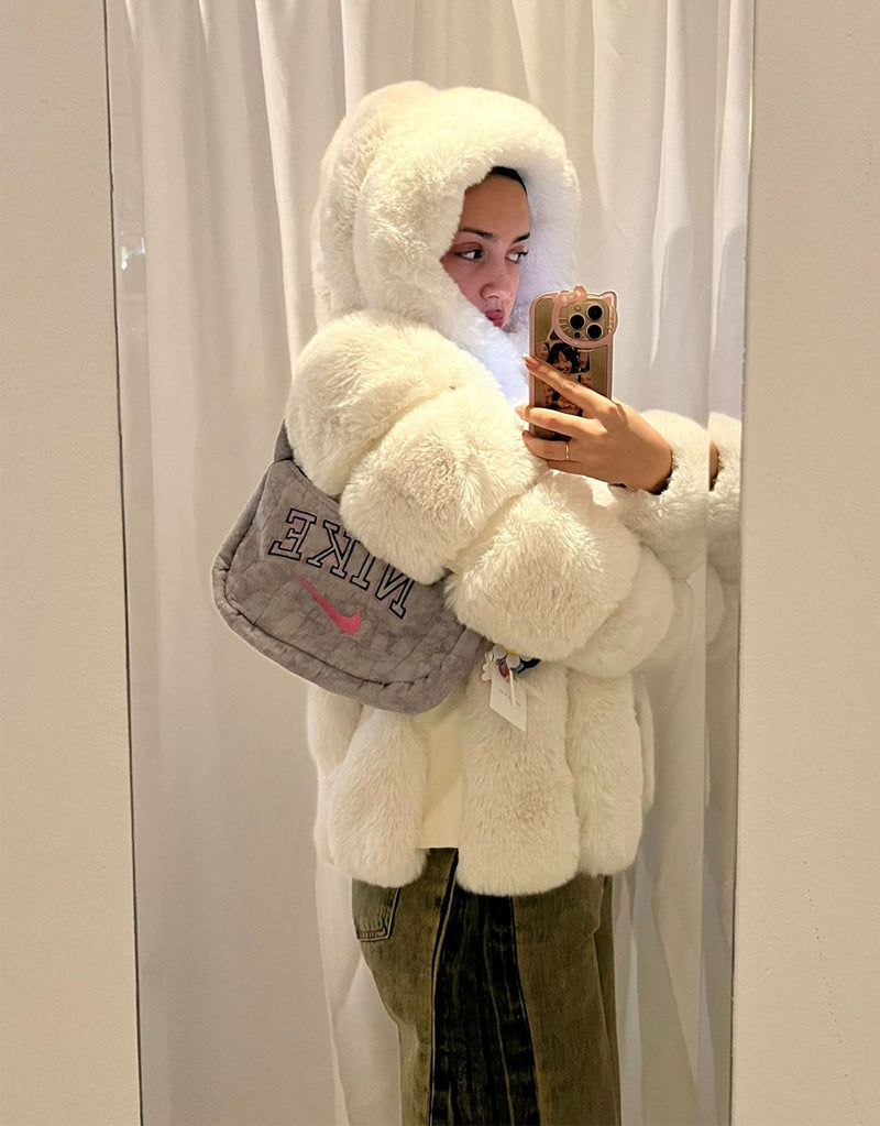 Ppsnabha Burgundy Faux Teddy Fur Bomber Jacket Genuine Mink Coat