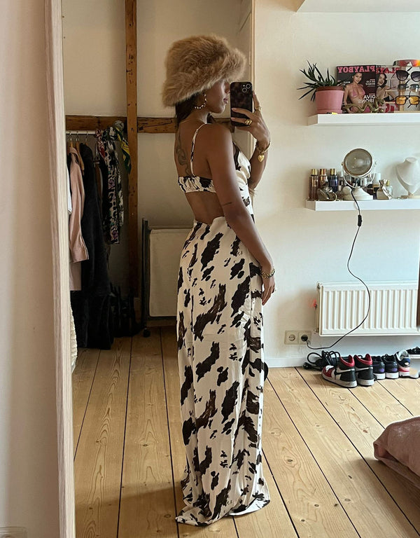 Cow print front tie maxi dress