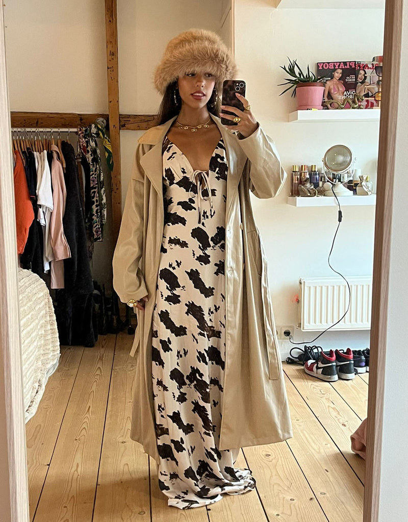 Cow print front tie maxi dress