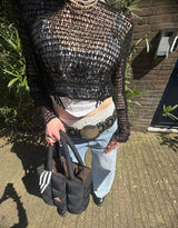 Crochet net long sleeve crop top