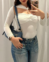 Denim stars details handbag