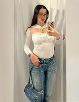 Denim stars details handbag