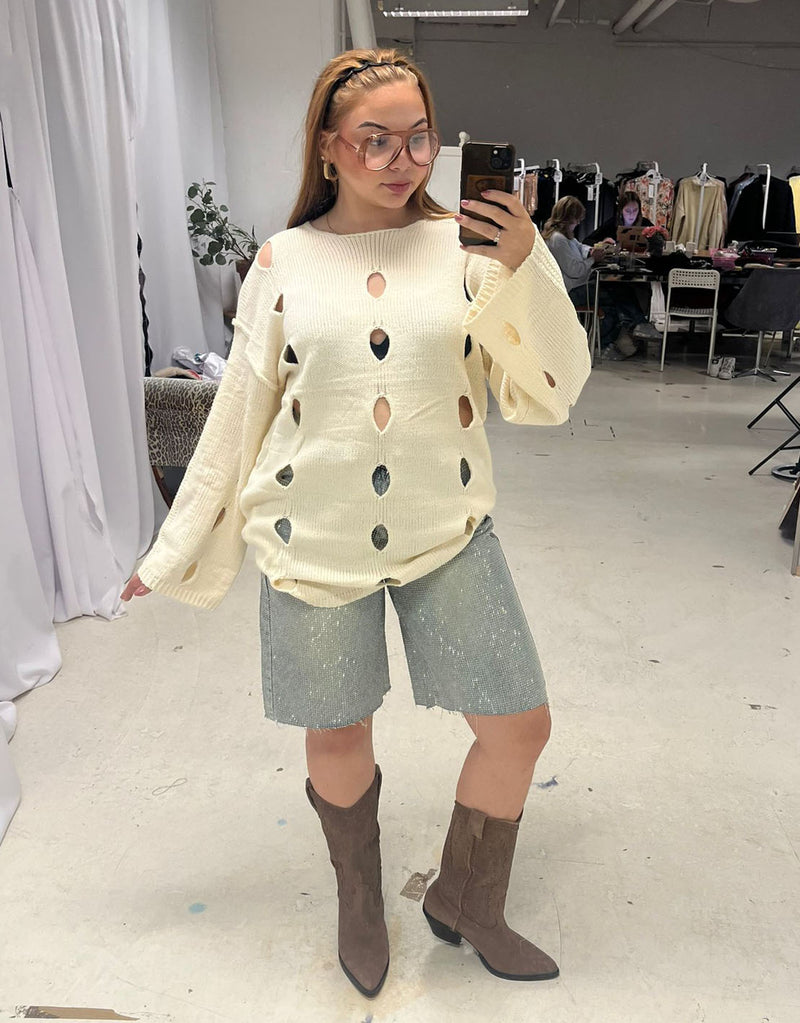 Cut out wholes long knitted sweater