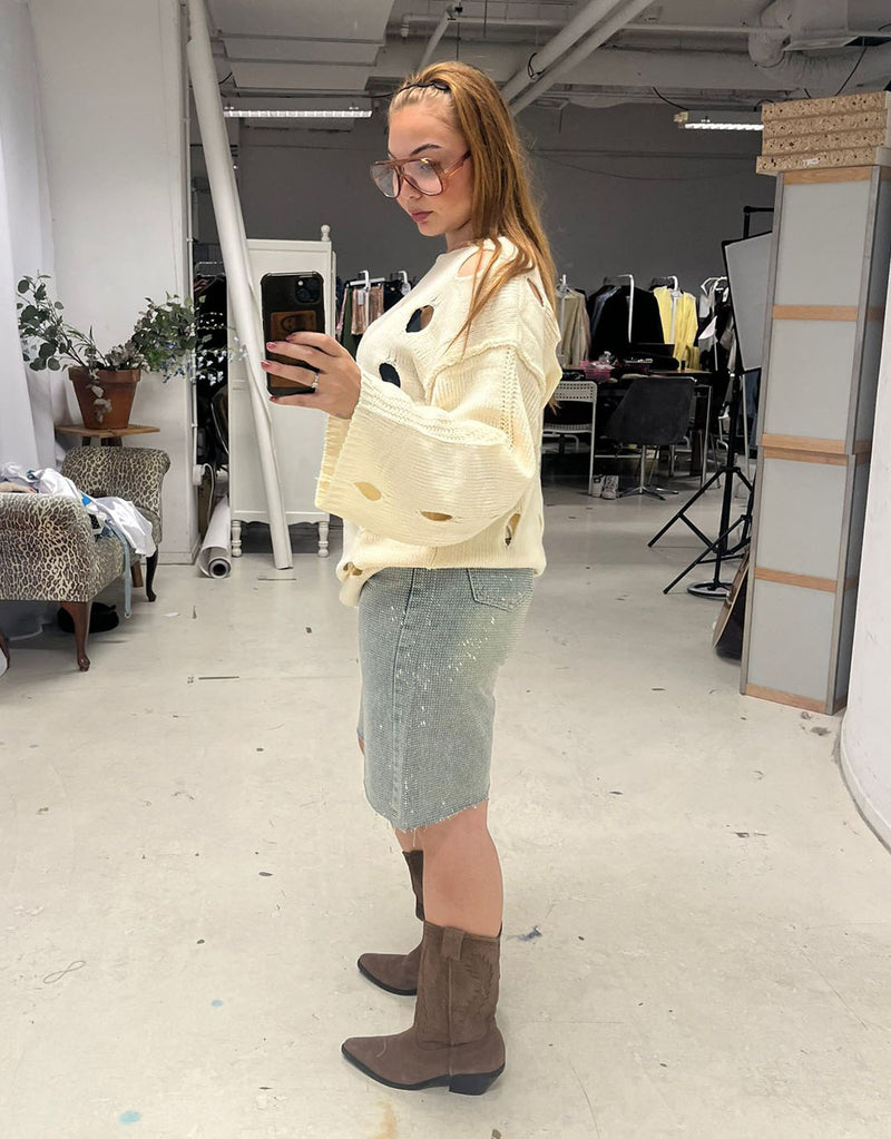 Cut out wholes long knitted sweater