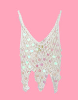 Dangling sequins crochet net top