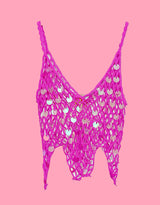 Dangling sequins crochet net top