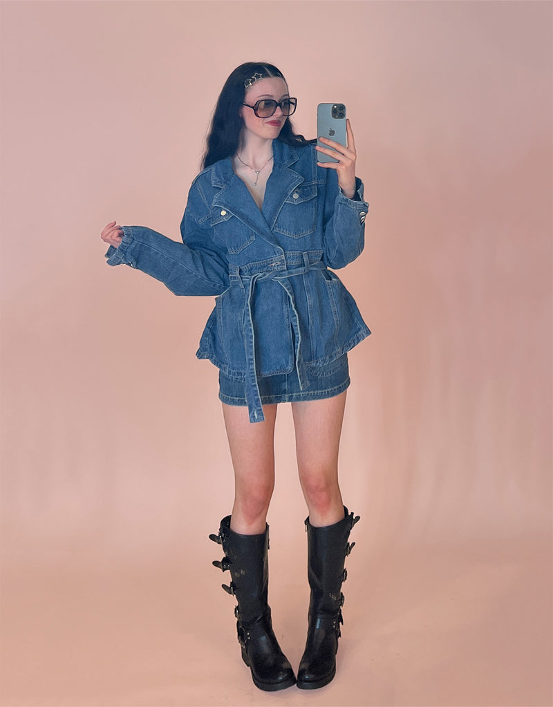 Denim belted midi coat