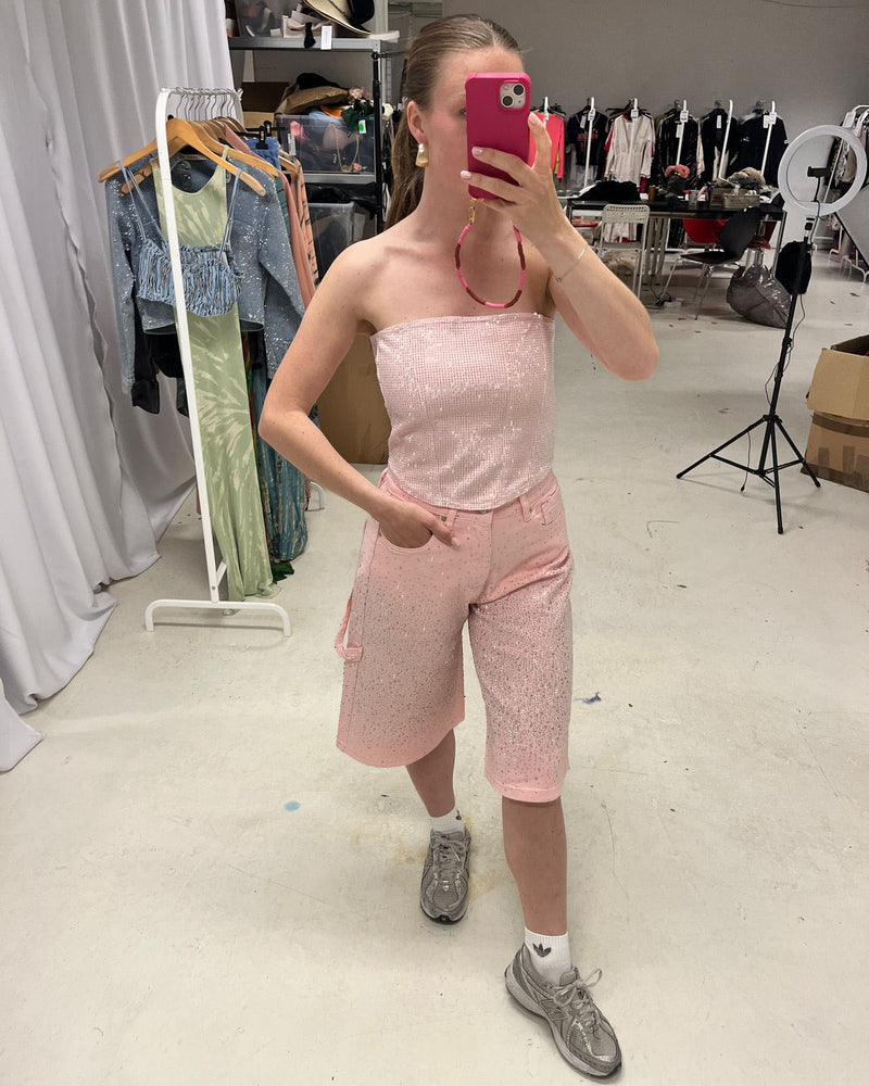 Denim sparkly tube top