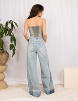 Wide leg jeans with contrasting ankle details