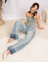 Wide leg jeans with contrasting ankle details