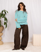 Striped boxy long sleeves sweater