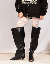 Slouch vegan leather kitten heel boots