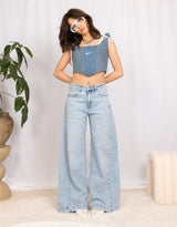 Extra wide leg high waist stretch jeans