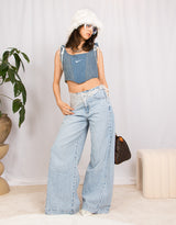 Extra wide leg high waist stretch jeans