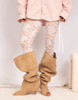 Slouch vegan suede kitten heel boots