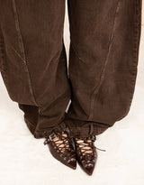 Lace-up buckle slingback pointed patent vegan leather shoes