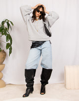 Slouch vegan leather kitten heel boots